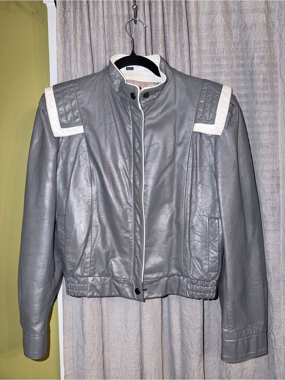Wilson Gray Leather Jacket with White Trim